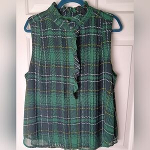 Ann Taylor Womens XL Sleeveless Ruffled Front Pleated 1/2 Button Blouse